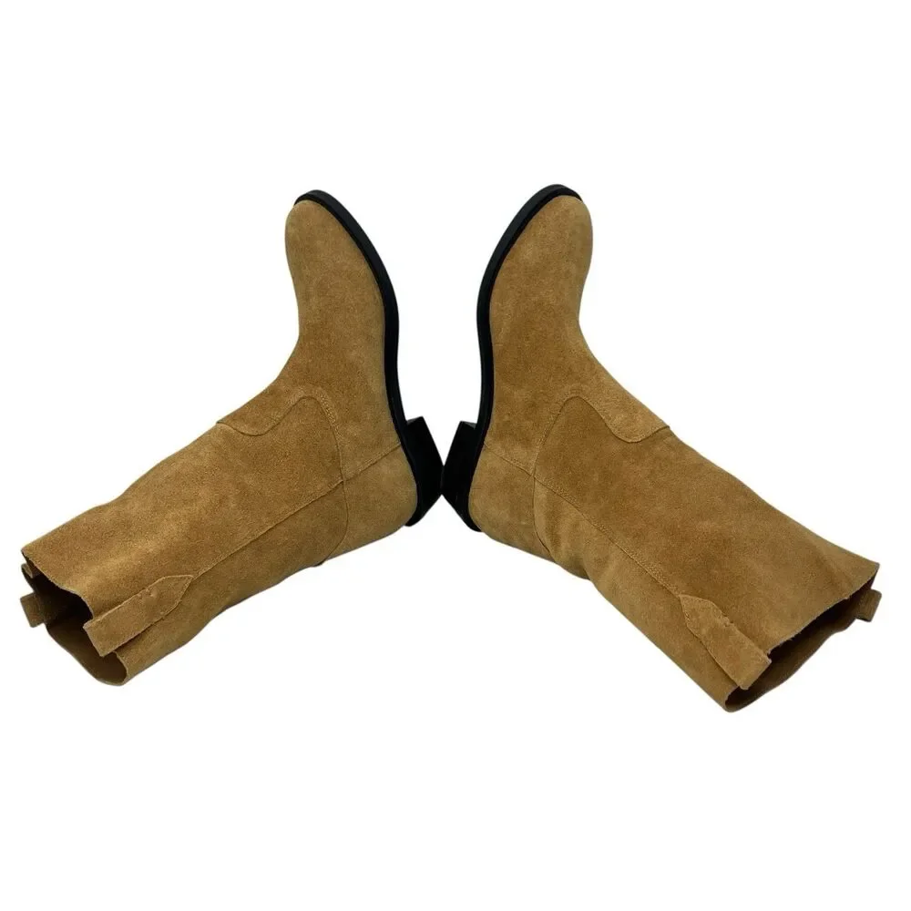 J Crew Tan Suede Mid Calf Pull On Western Boots‎ Leather Luxury Womens 7